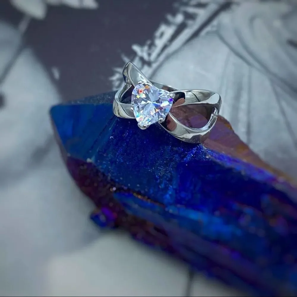 CZ Heart Stainless Steel Engagement Ring